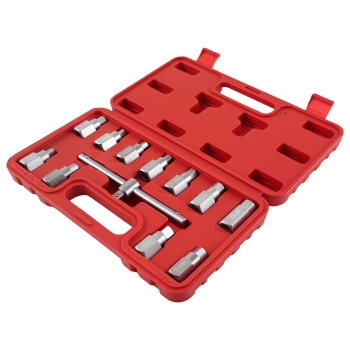 10pc Drain Plug Socket Kit 3/8 Drive Hex Square T-Bar Key Tool Set 8-17mm