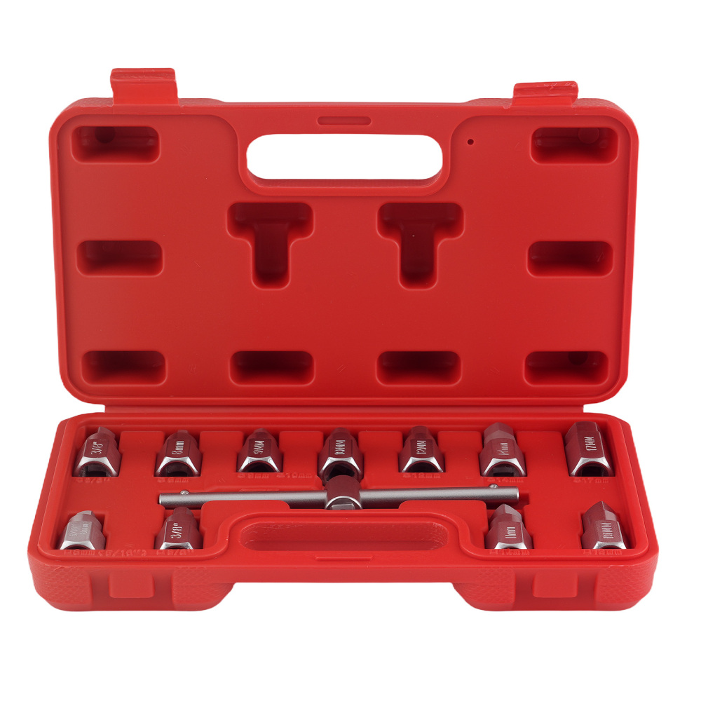 10pc Drain Plug Socket Kit 3/8 Drive Hex Square T-Bar Key Tool Set 8-17mm