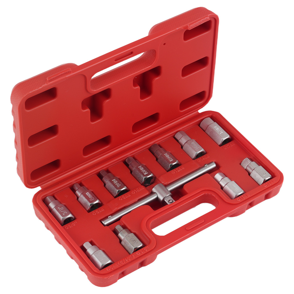 Kit 12 Pezzi Bussole Esagonali Tappo 3/8 8-17mm Barra a T Materiale 40Cr