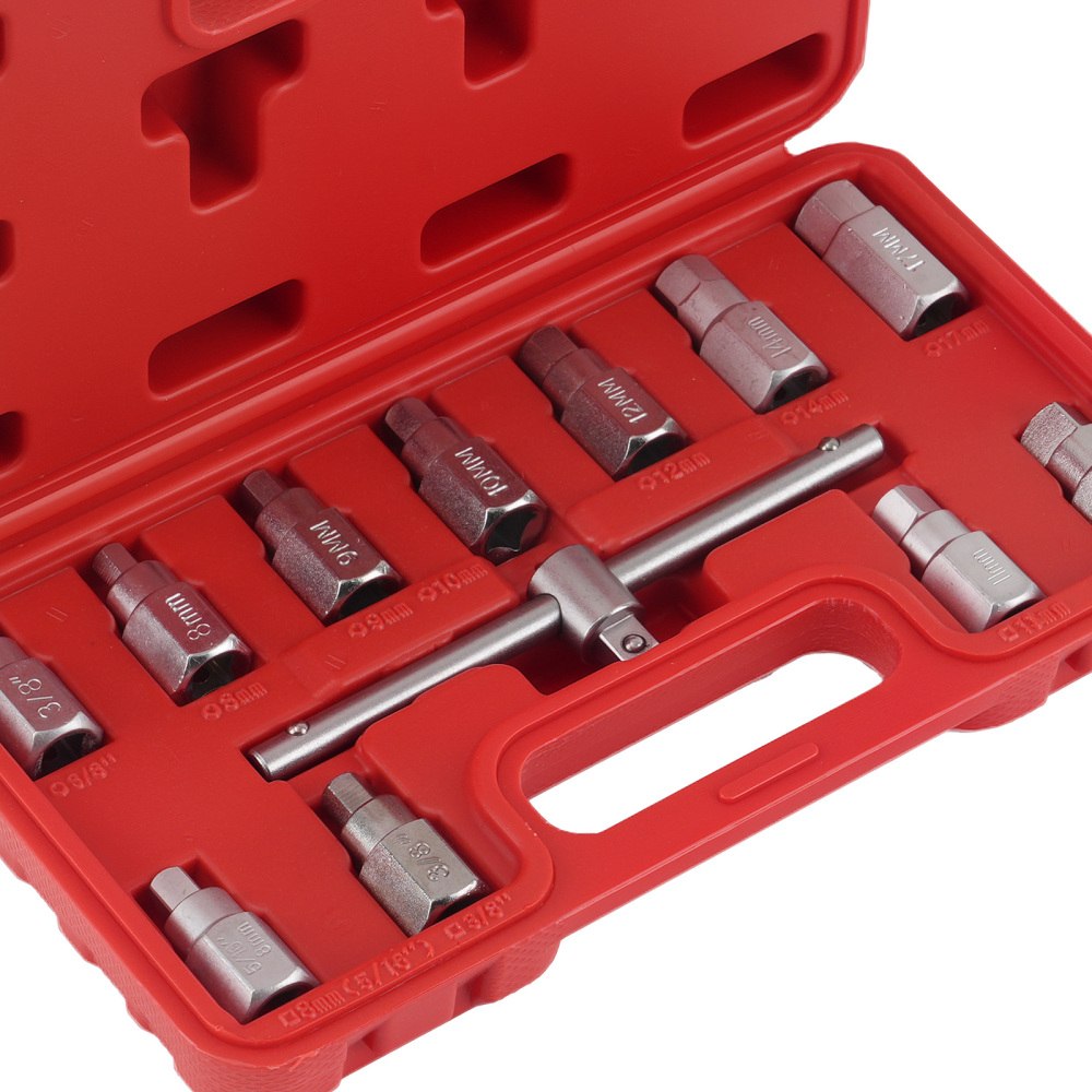 Kit 12 Pezzi Bussole Esagonali Tappo 3/8 8-17mm Barra a T Materiale 40Cr