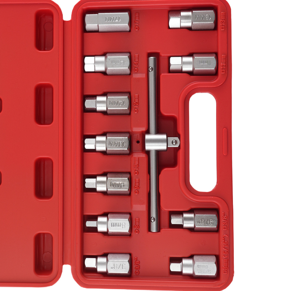 Kit 12 Pezzi Bussole Esagonali Tappo 3/8 8-17mm Barra a T Materiale 40Cr