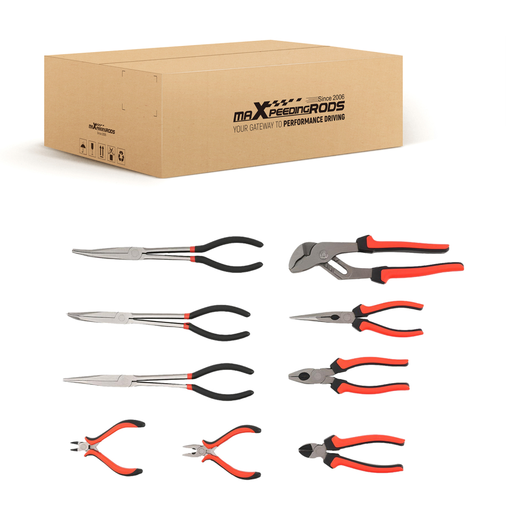 10 Piece Pliers Set with Foam Tray Diagonal Cutters Long Nose Water Pump Pliers
