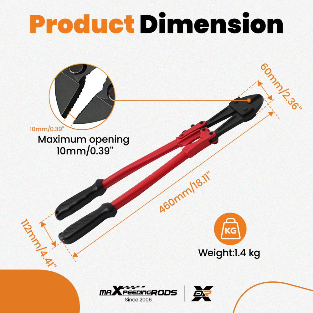 18 Bolt Cutter for Lock Chain Wire Mesh Cutting CrV Steel 450mm Pliers