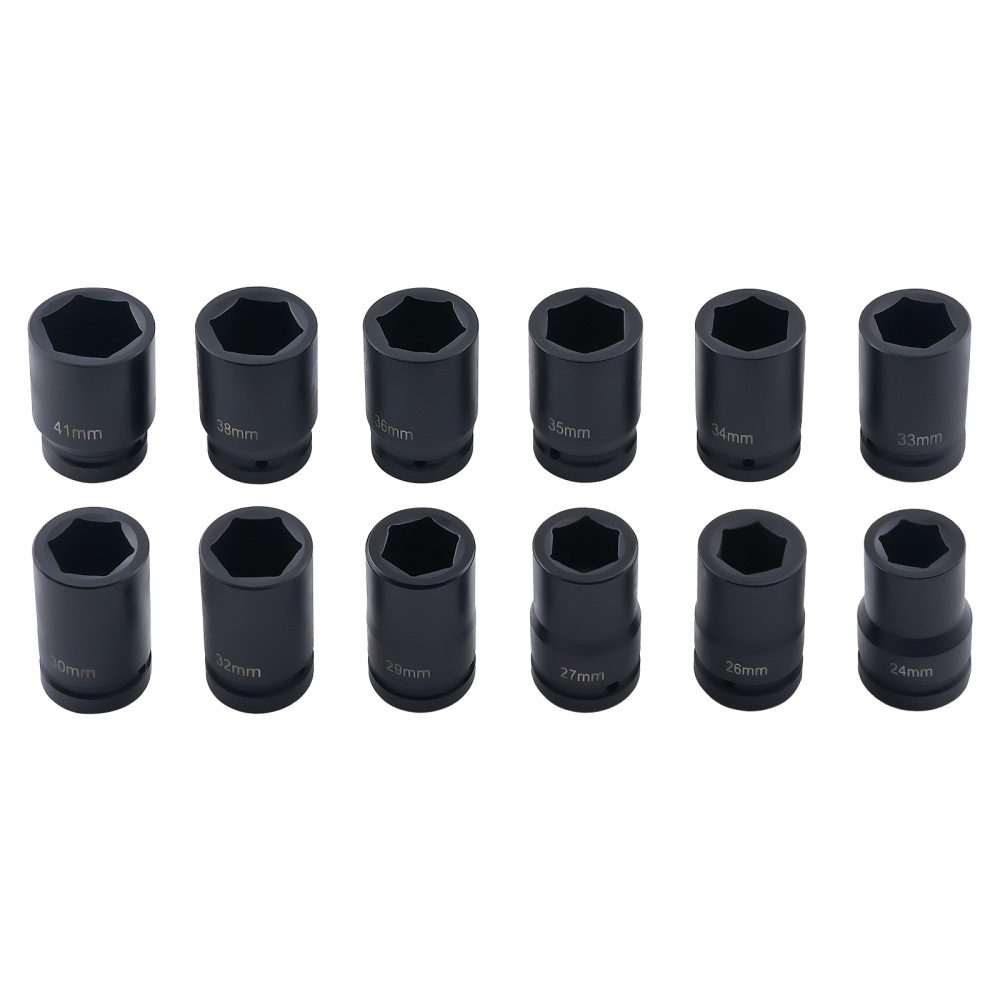 1 Deep Drive Impact Socket Set 12pc 24-41mm 80mm CR-V 6 Point Hex Tools