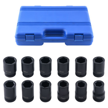 1 Deep Drive Impact Socket Set 12pc 24-41mm 80mm CR-V 6 Point Hex Tools