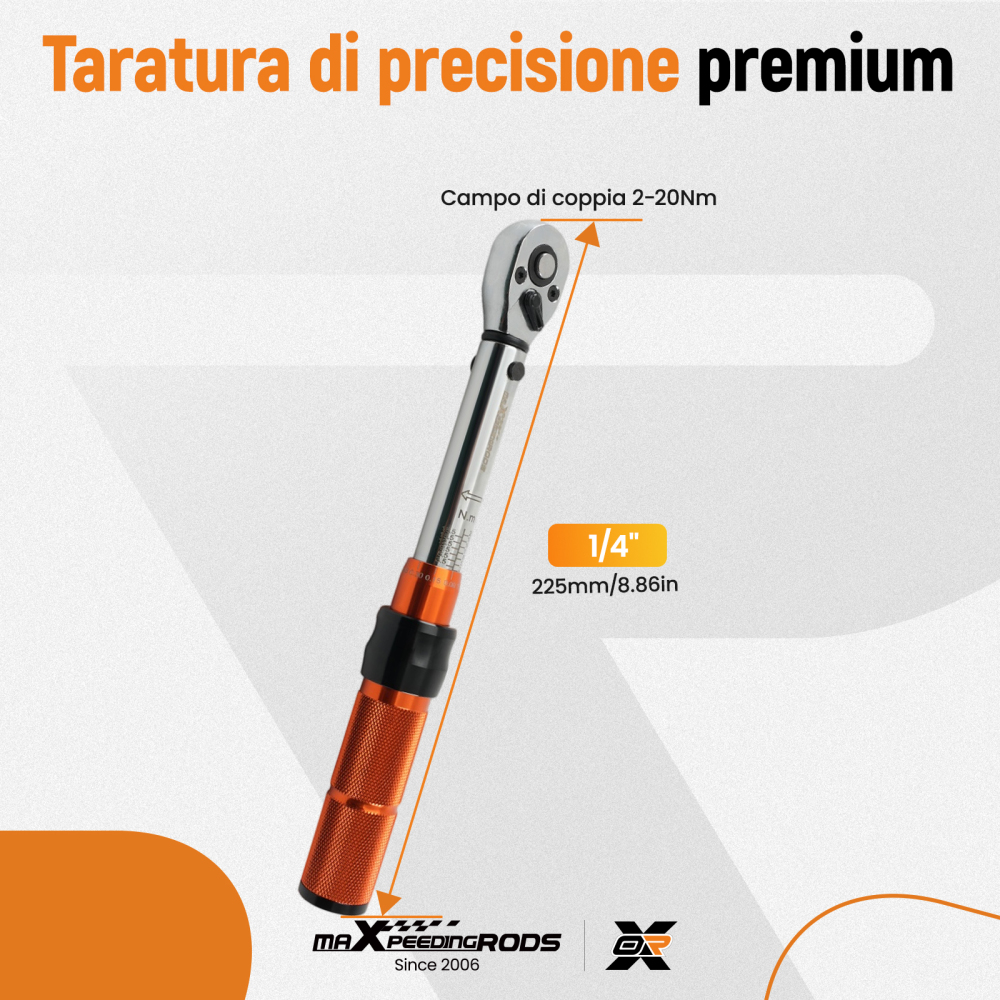 Chiave Dinamometrica 1/4 2-20Nm Alluminio 40Cr Bidirezionale 72 Denti Moto