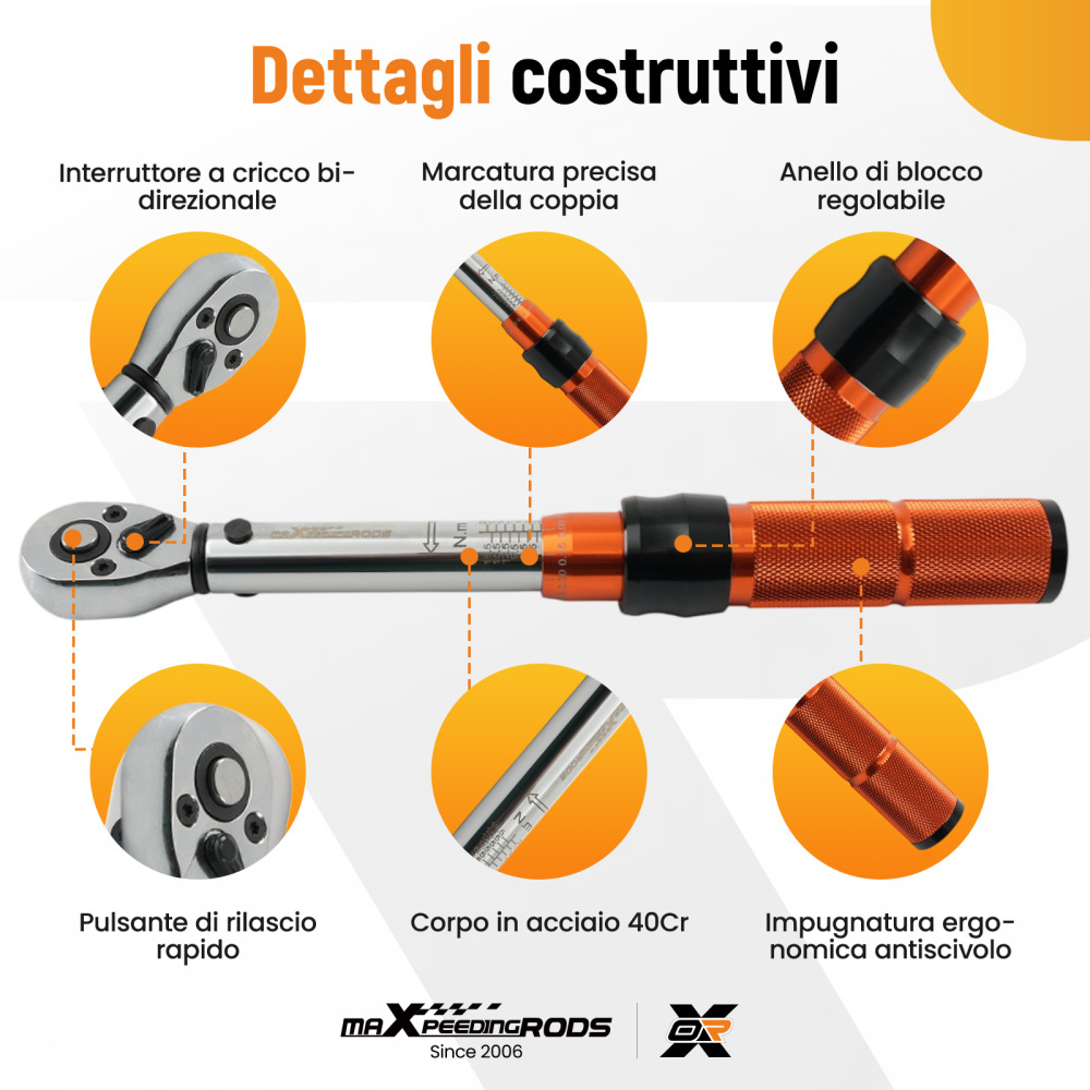 Chiave Dinamometrica 1/4 2-20Nm Alluminio 40Cr Bidirezionale 72 Denti Moto