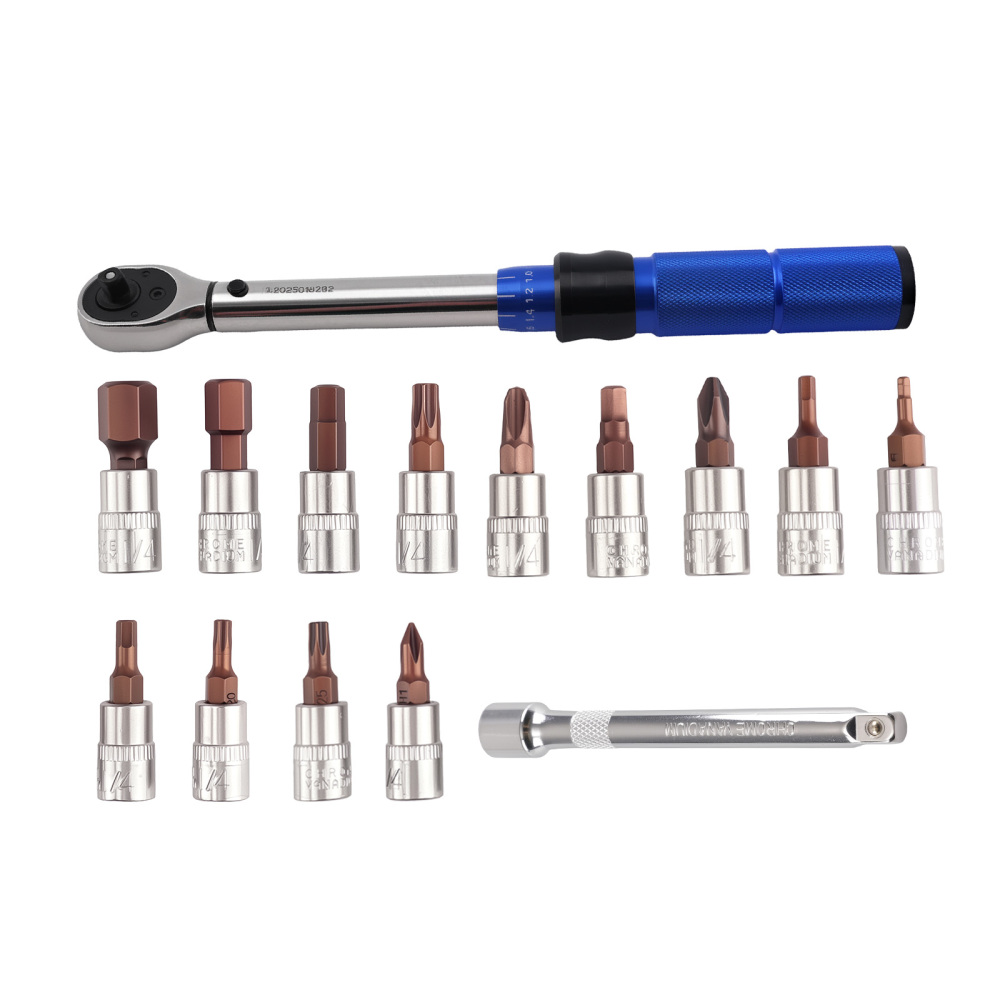 1/4 Drive Click Torque Wrench Set 2-24Nm W/ Hex Phillips Star BitsExtension