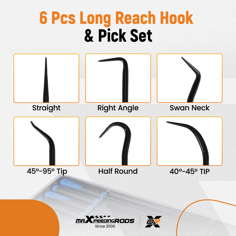 6 Piece Hook Pick Set for O-Ring Removal Automotive Work Steel 243mm