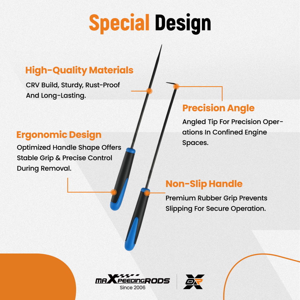 6 Piece Hook Pick Set for O-Ring Removal Automotive Work Steel 243mm