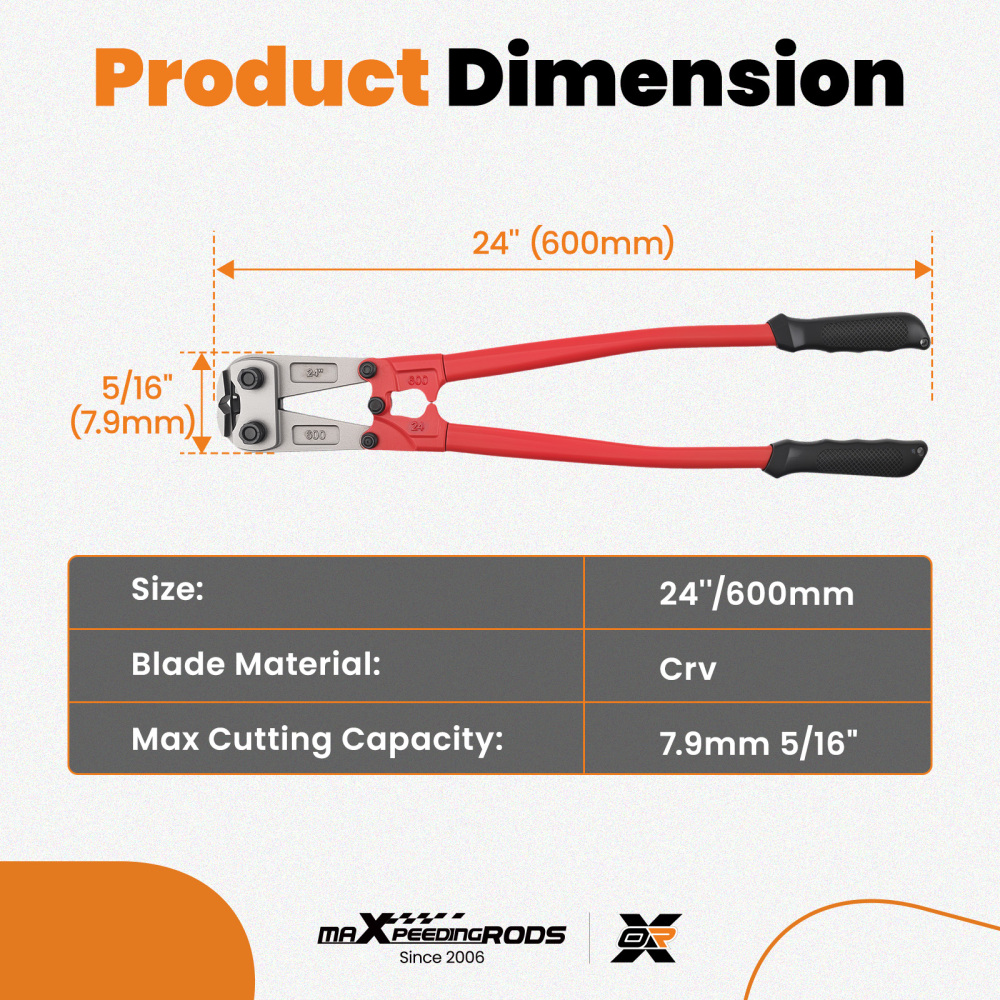 24 Inch End Cut Bolt Cutters Heavy Duty Steel Wire Cable Cutter 600mm Max 7.9mm