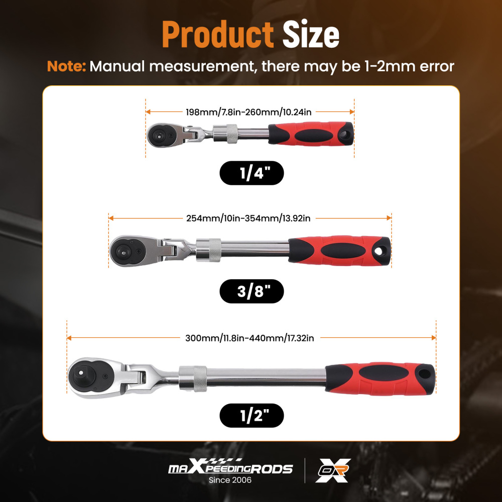 3PCS 72-Tooth Set 1/4 3/8 1/2 Drive Telescoping Ratchet with Chrome Steel