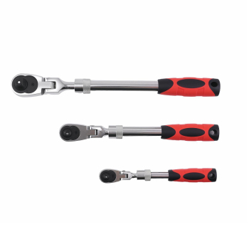 3pc Extendable Flex Head Ratchet Set 1/4” 3/8” Drive 72 Tooth Steel Heavy Duty