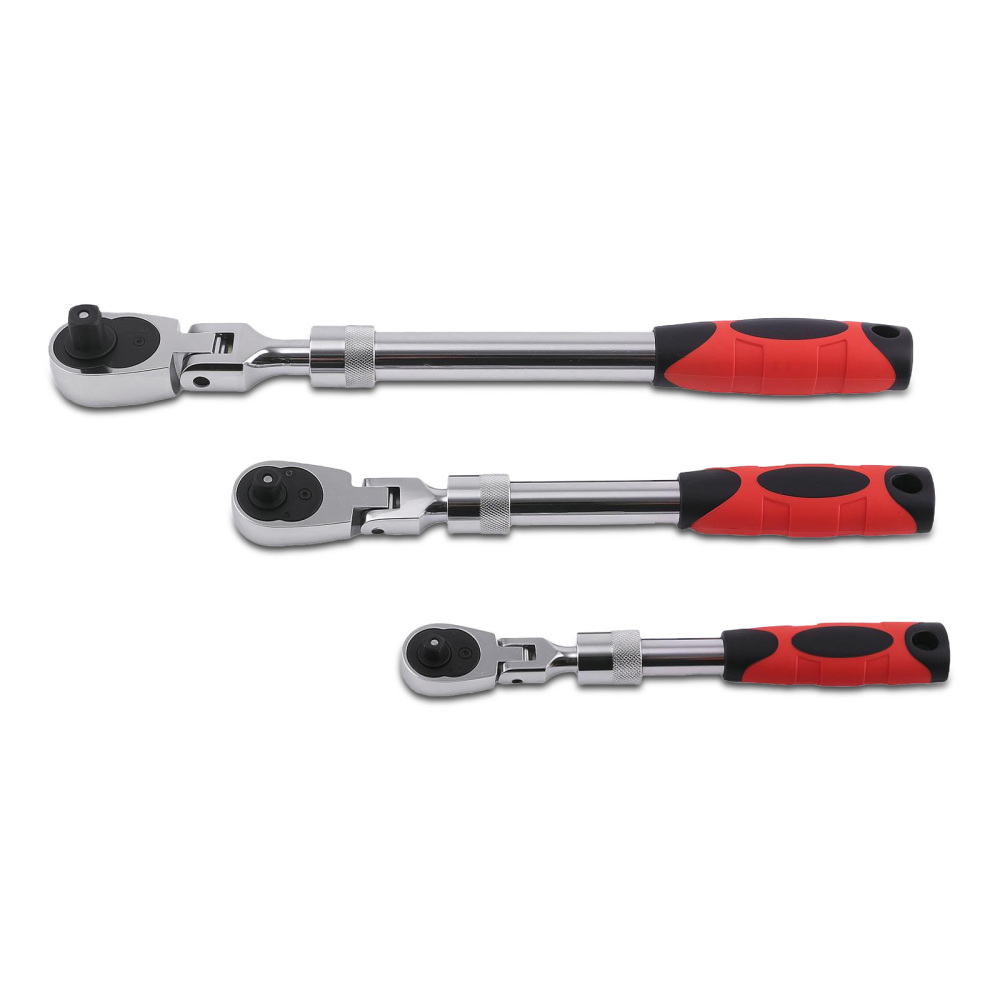 3PCS 72-Tooth Set 1/4 3/8 1/2 Drive Telescoping Ratchet with Chrome Steel