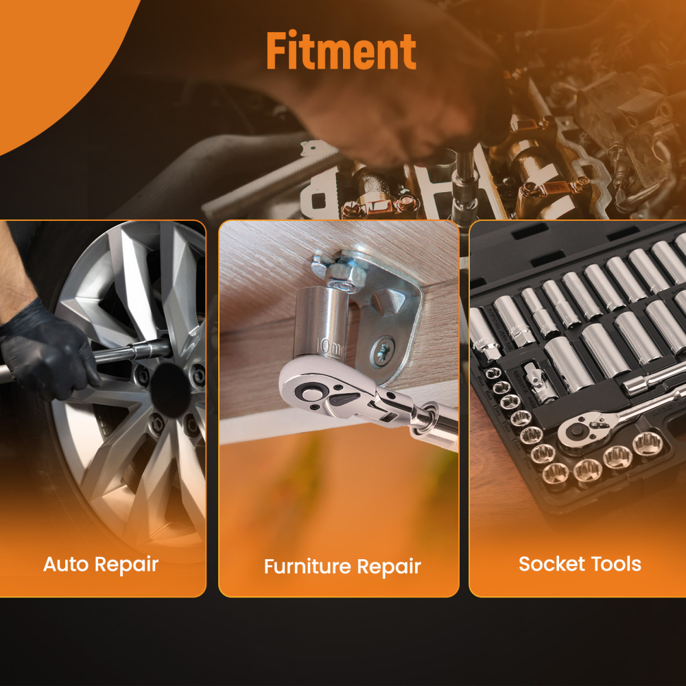 3PCS 72-Tooth Set 1/4 3/8 1/2 Drive Telescoping Ratchet with Chrome Steel