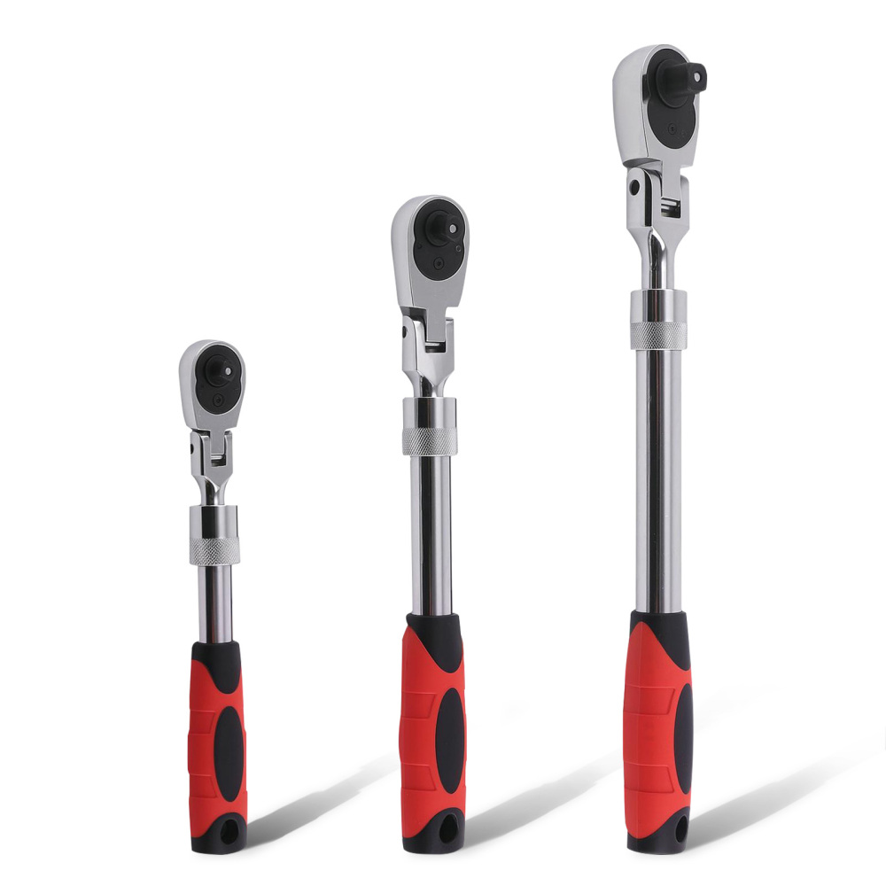 3PCS 72-Tooth Set 1/4 3/8 1/2 Drive Telescoping Ratchet with Chrome Steel
