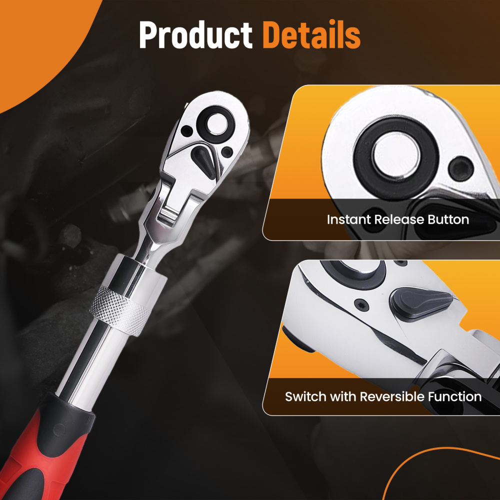 3PCS 72-Tooth Set 1/4 3/8 1/2 Drive Telescoping Ratchet with Chrome Steel