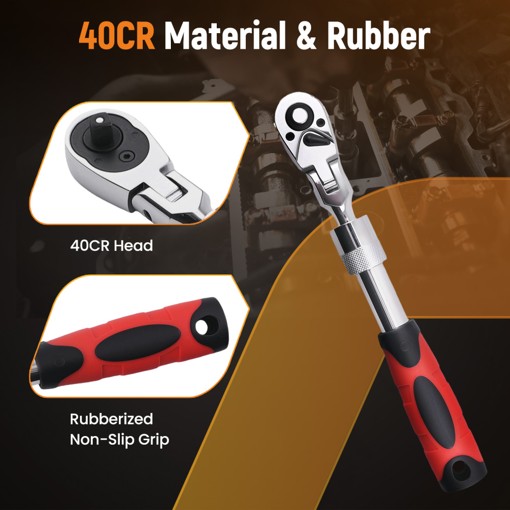 3PCS 72-Tooth Set 1/4 3/8 1/2 Drive Telescoping Ratchet with Chrome Steel