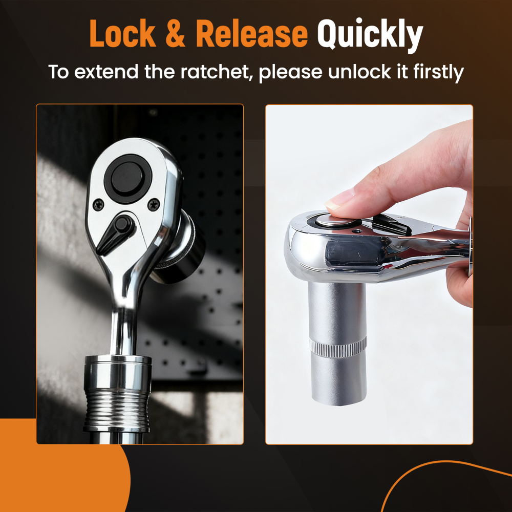 3PCS 72-Tooth Set 1/4 3/8 1/2 Drive Telescoping Ratchet with Chrome Steel