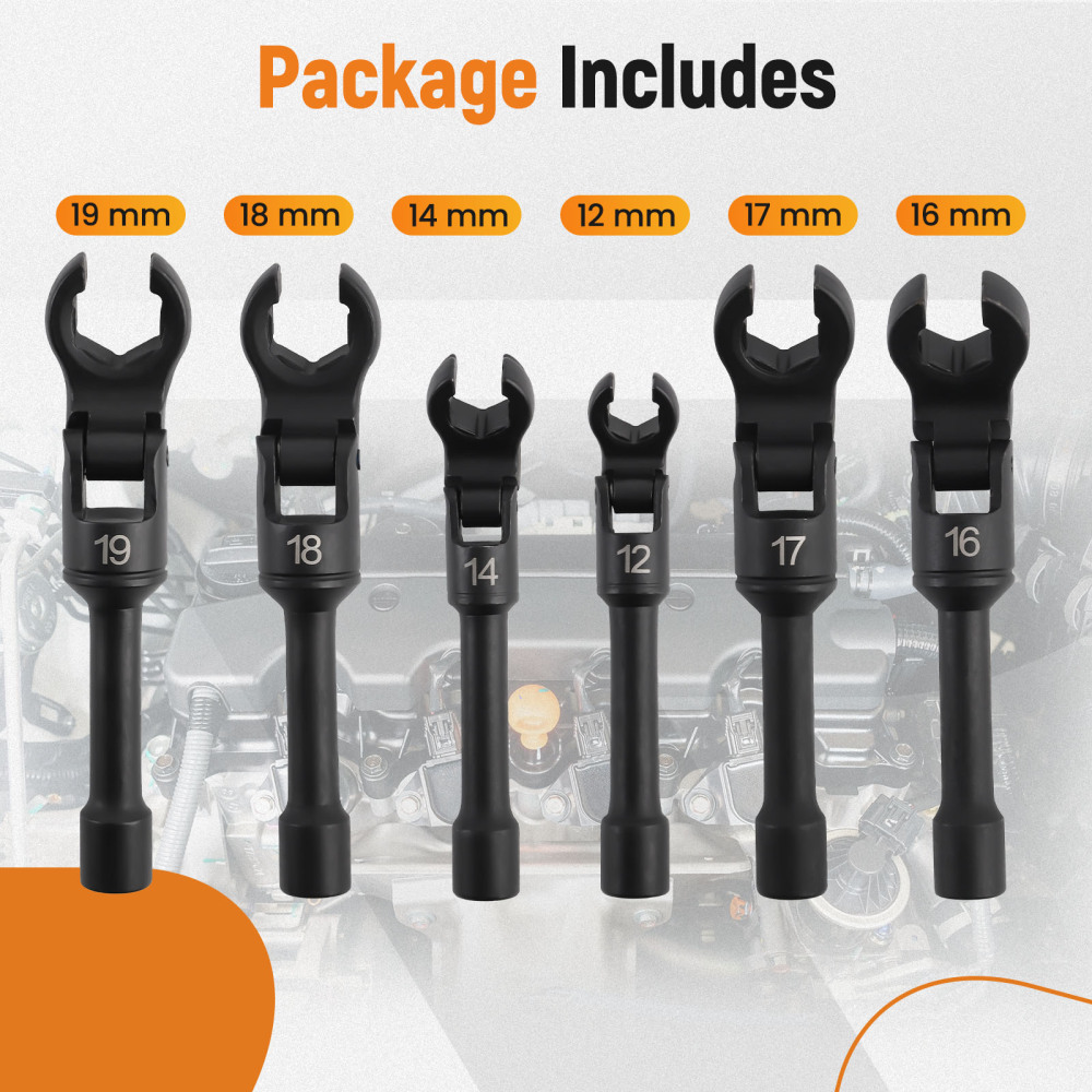 Long Flex Head Crows Foot Line Wrench Set3/8 Drive Injector Fuel Line