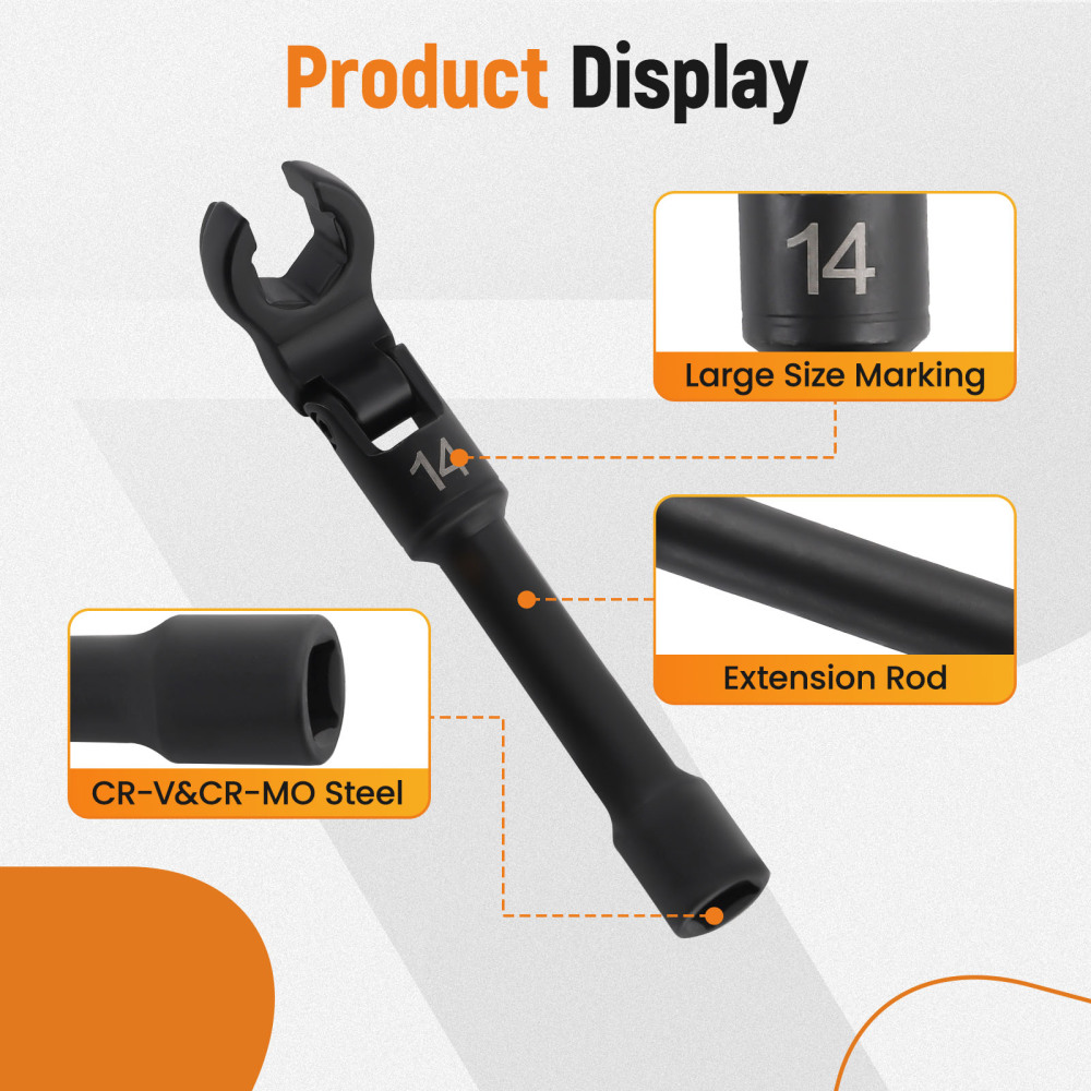 Long Flex Head Crows Foot Line Wrench Set3/8 Drive Injector Fuel Line