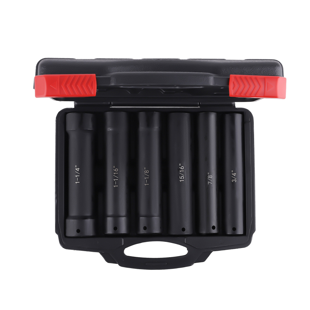Extended Impact Socket Set 6pc 1/2 Drive Heavy Duty Deep Hex Sizes Alloy steel