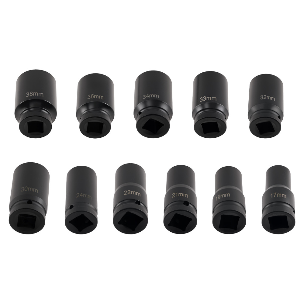 11 Piece 3/4 Drive Impact Socket Set Metric 17-38mm 6 Point CR-V with compatible for Case