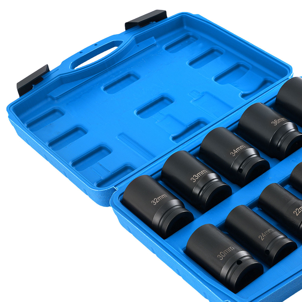 11 Piece 3/4 Drive Impact Socket Set Metric 17-38mm 6 Point CR-V with compatible for Case