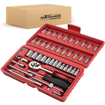 46pcs 1/4 Drive Ratchet Socket Set 4-14mm Hex Phillips Bits Tools