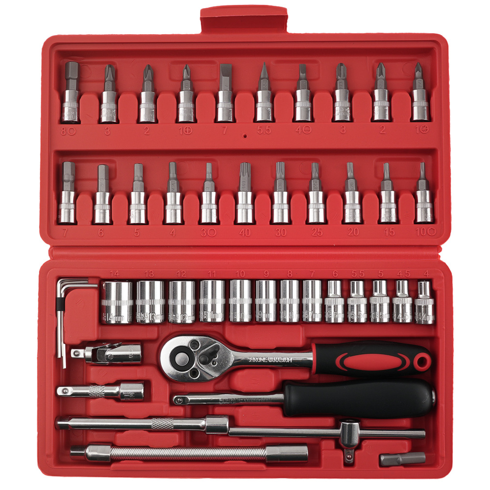 1/4 Drive 46Pcs Carbon Steel Ratchet Socket Set Wrench Tool Kit Bits