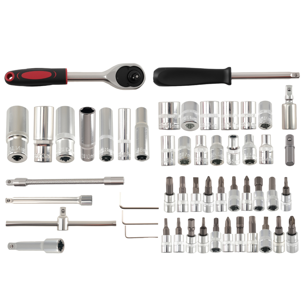 Coffret Auto 53 Pièces Douilles 1/4 6 Pans Cliquet Embouts Métrique