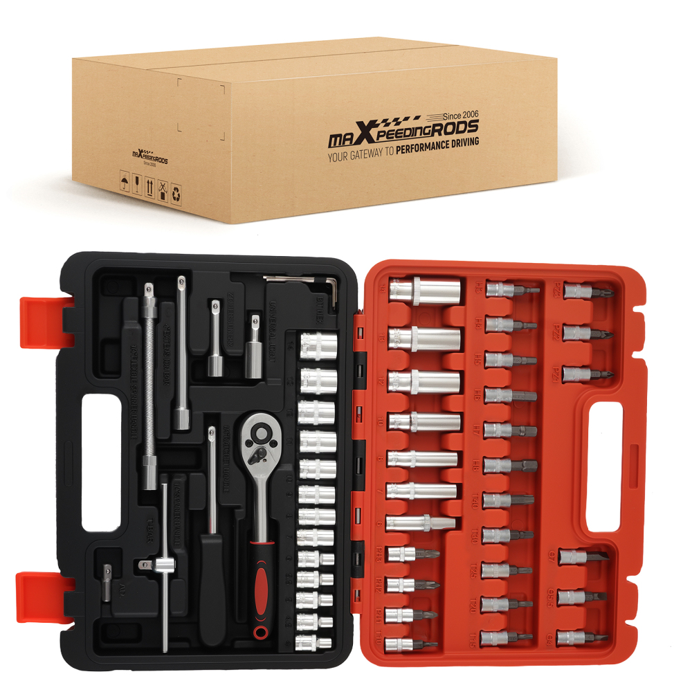 1/4 DR 53PC Socket Set Metric Carbon Steel Ratchet Wrench Tool Kit