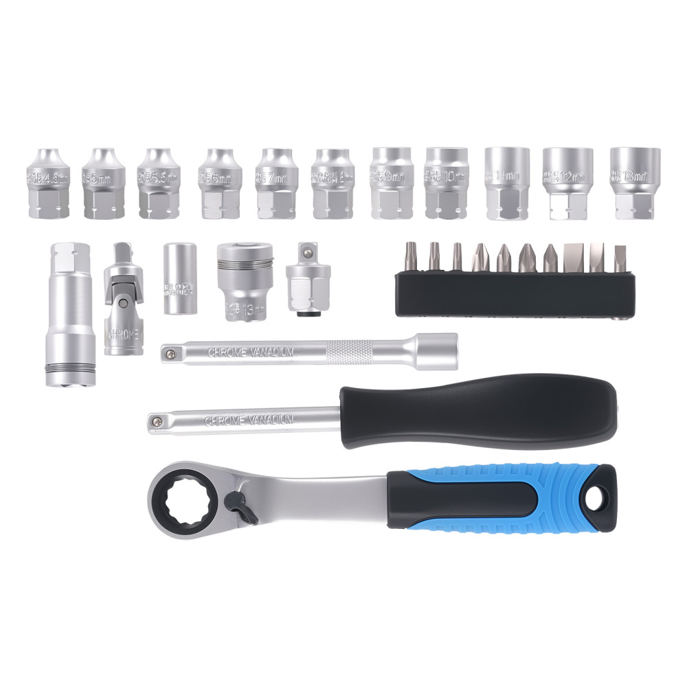 1/4 Drive Go Through Metric Socket Set 29pc CRV Ratchet 4.5-13mm Extension