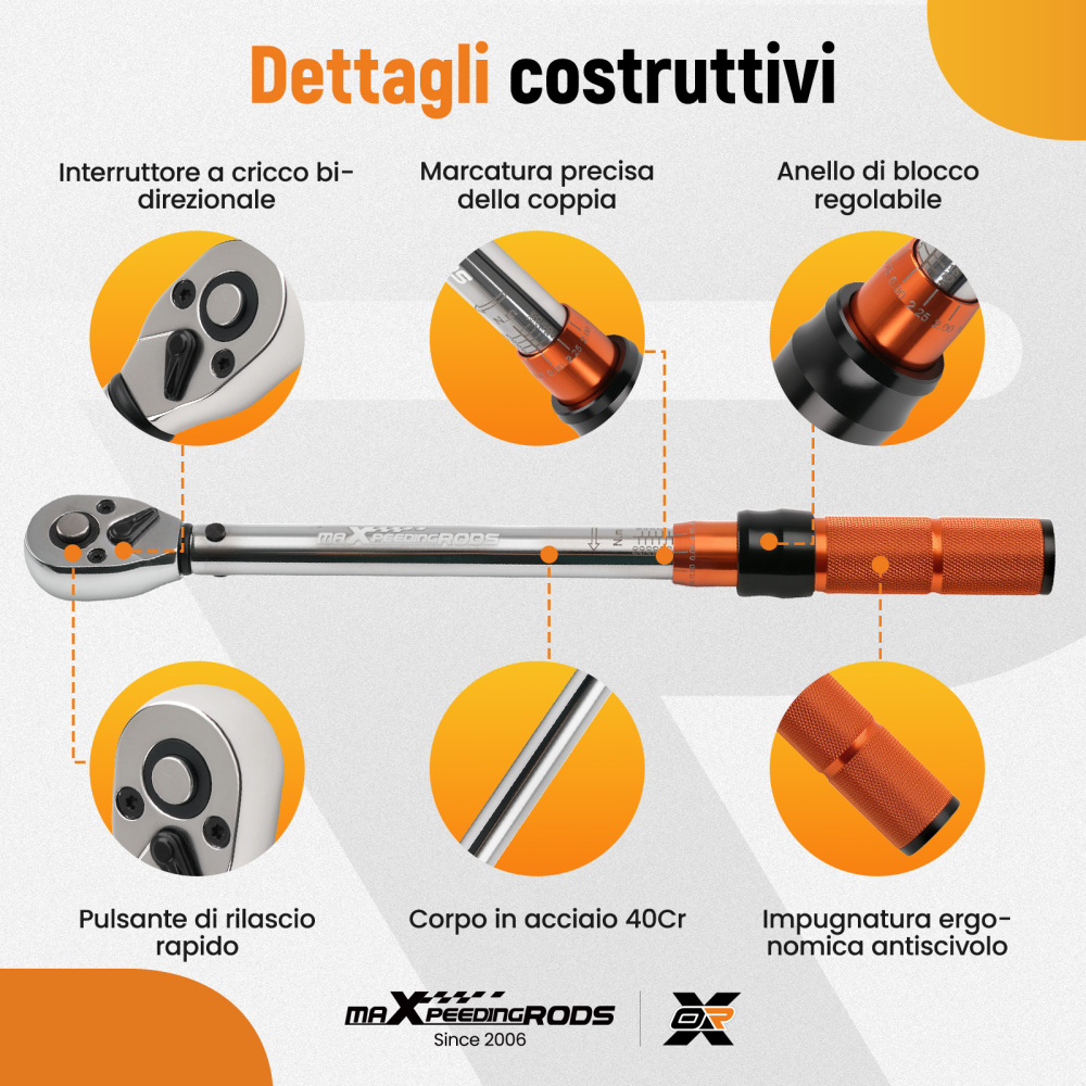 Chiave Dinamometrica Professionale Set 1/4 3/8 1/2 Pollici 5-220Nm Valigetta