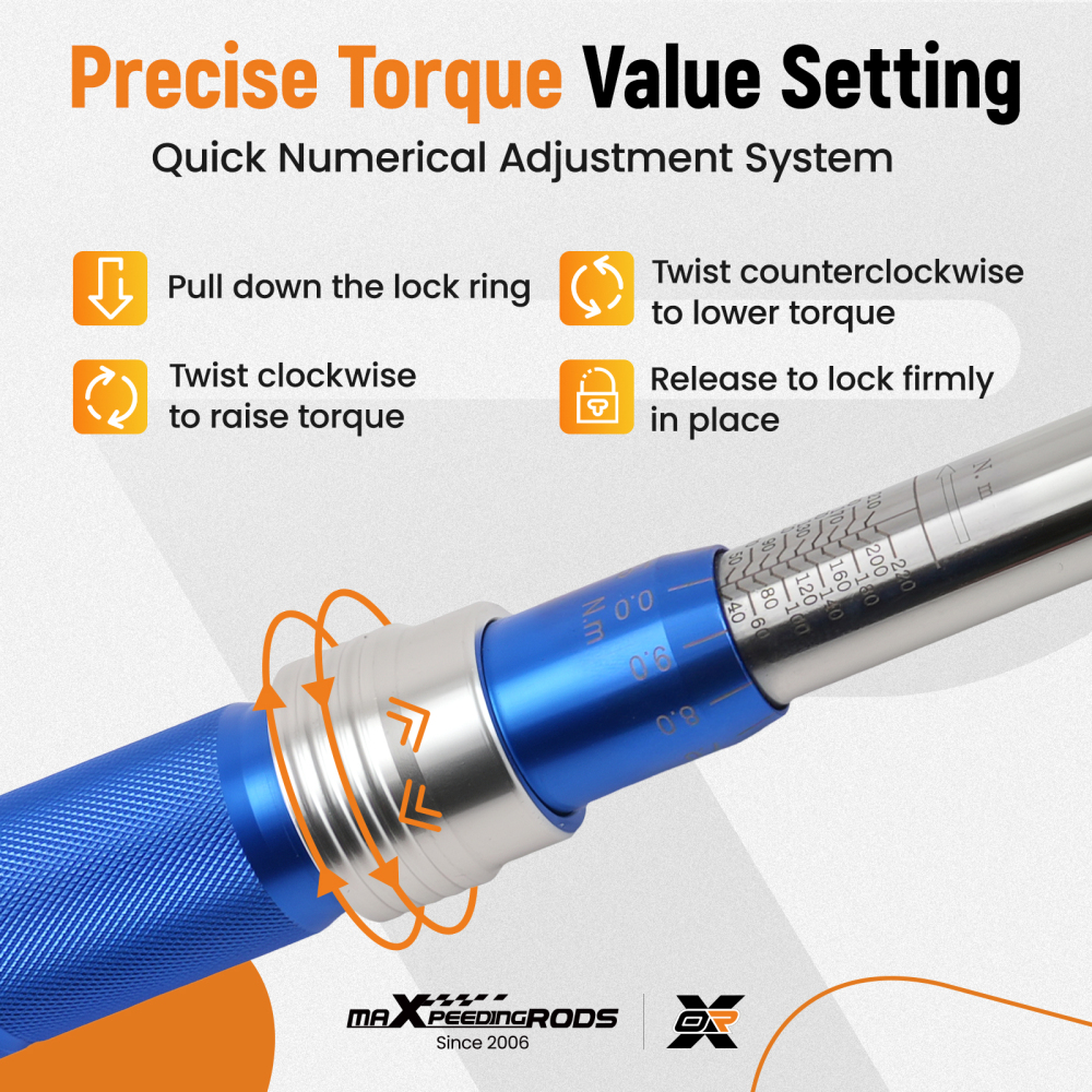 3 Piece Aluminium Torque Wrench Set 1/4 3/8 1/2 Drive 5-220Nm Professional