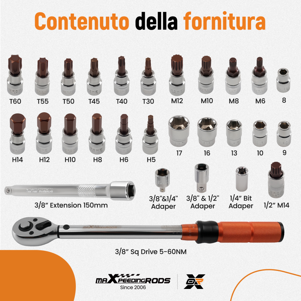 Chiave Dinamometrica 5-60 Nm for Riparazione Auto Set 32 Pezzi Bit