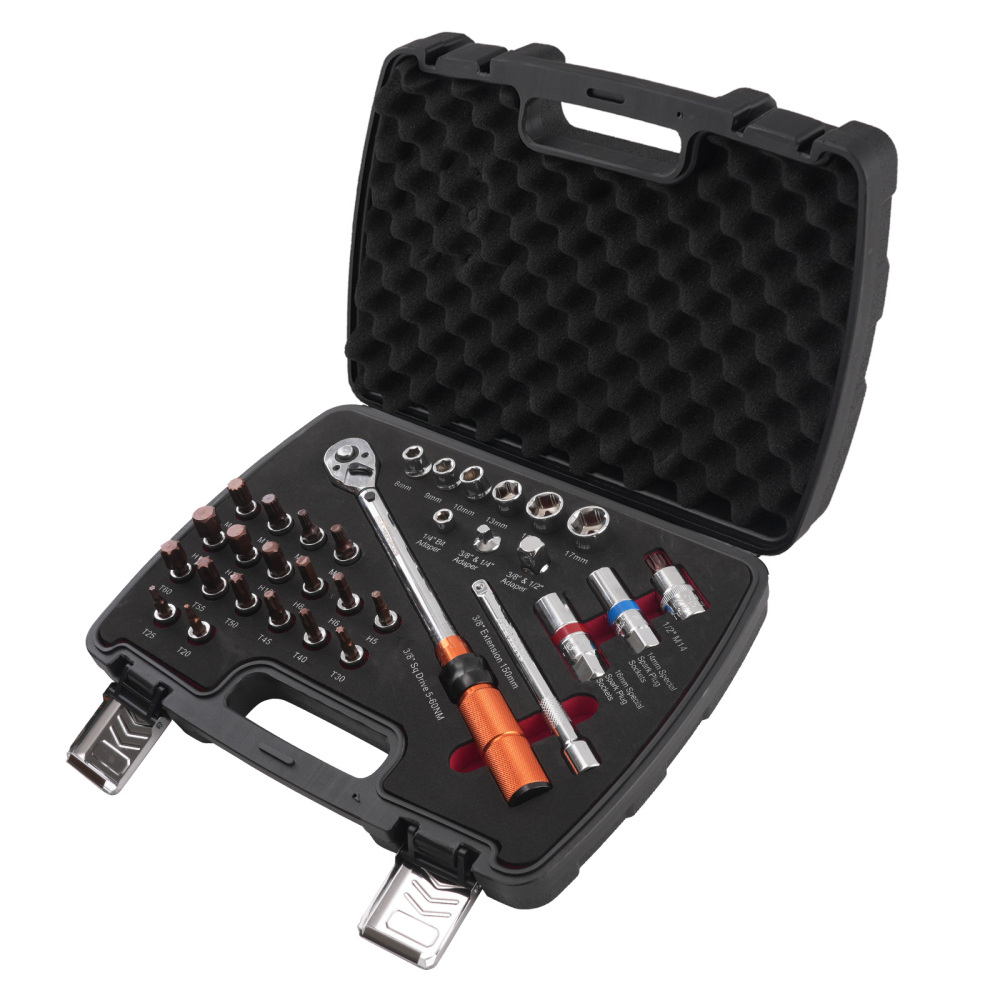 Chiave Dinamometrica 3/8 5-60 Nm Kit 40 Pezzi con Adattatori e Bussole Esagona