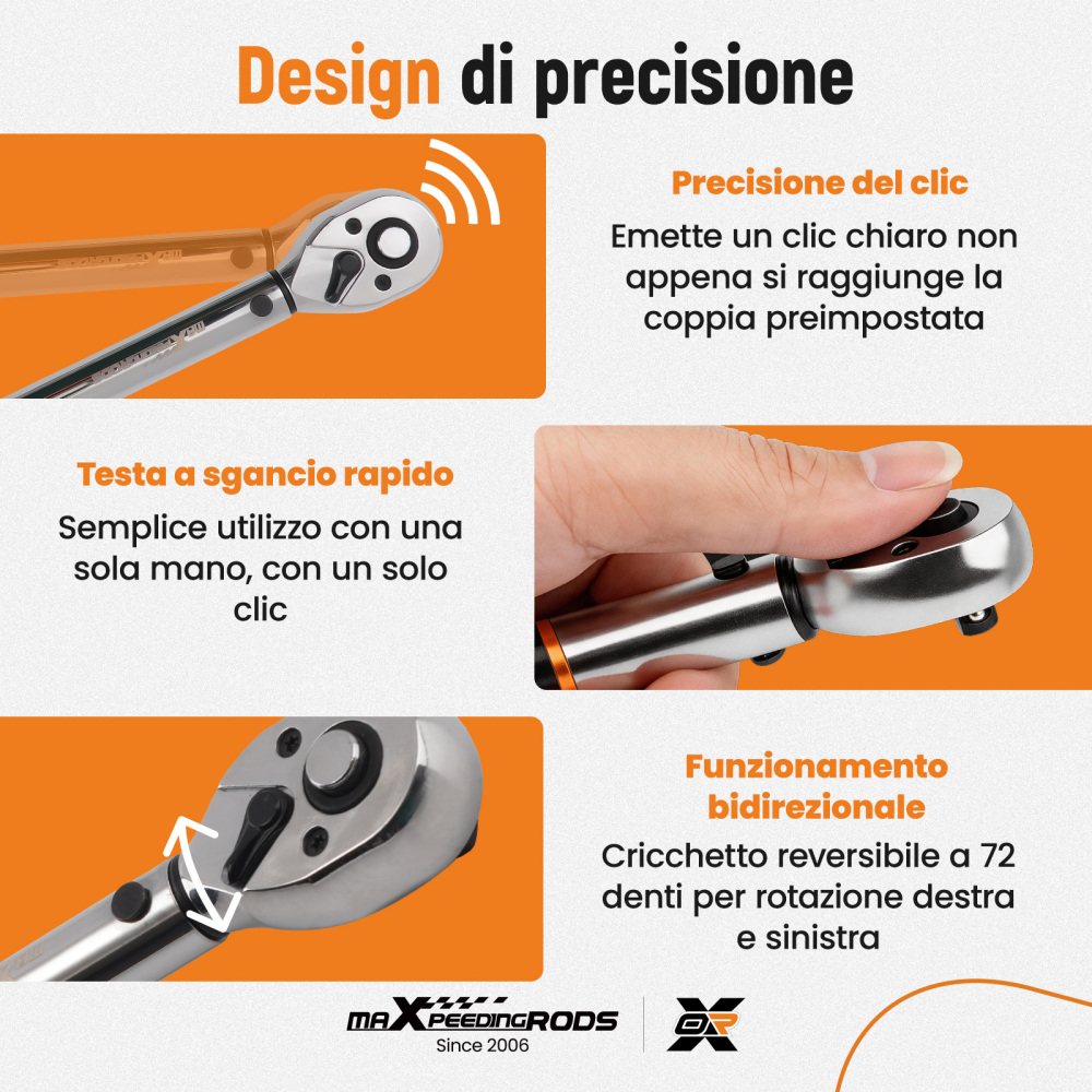 Chiave Dinamometrica 3/8 5-60 Nm Kit 40 Pezzi con Adattatori e Bussole Esagona
