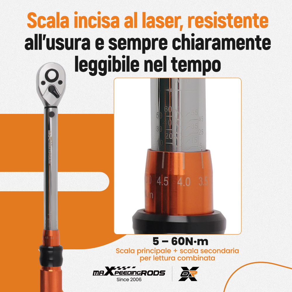 Chiave Dinamometrica 3/8 5-60 Nm Kit 40 Pezzi con Adattatori e Bussole Esagona