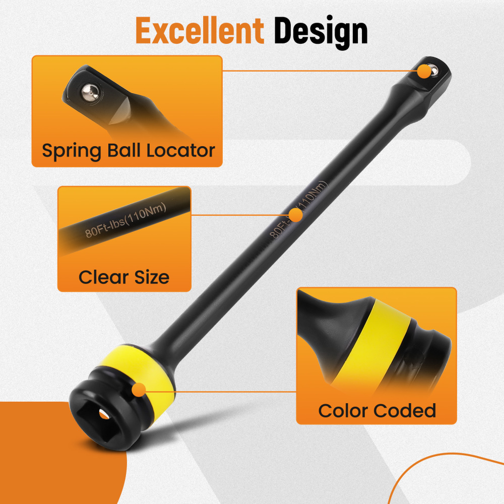 10Pcs 1/2 Drive Torque Extension Bar Set Limiting Extension Torque Sticks