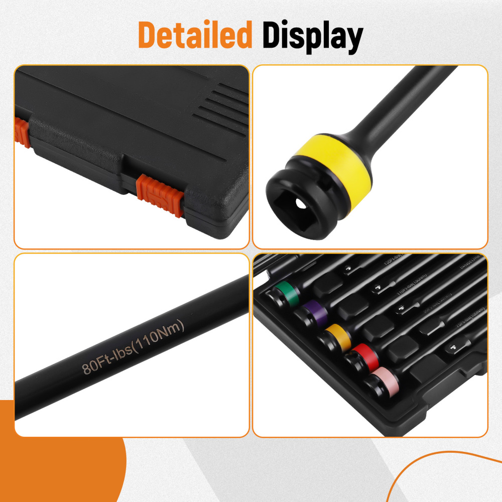 10Pcs 1/2 Drive Torque Extension Bar Set Limiting Extension Torque Sticks