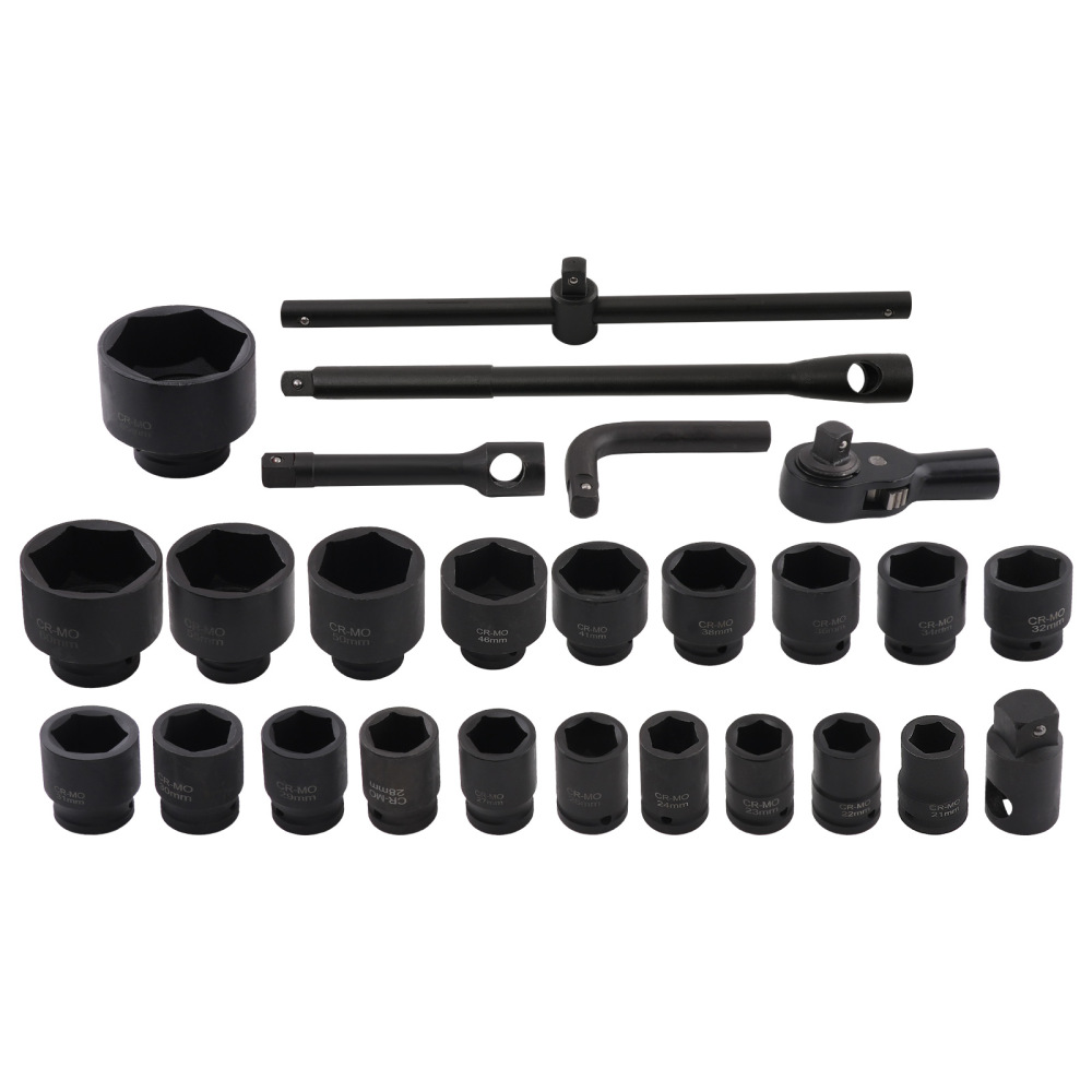 17PCS 3/4 + 3PCS 1 Impact Socket Set Metric 6 Point 21-65mm Carbon Steel