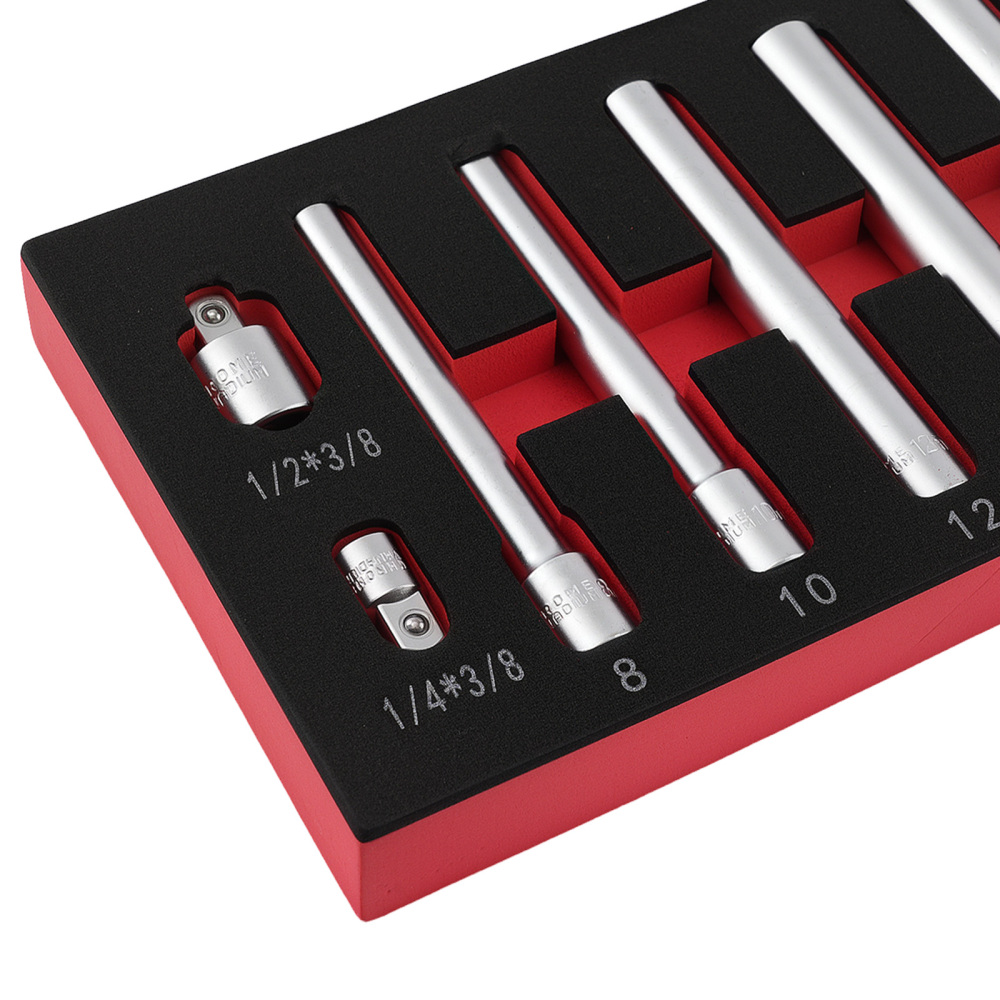 3/8 Dr Deep Long Socket Set 8-14mm 120mm CR-V 6 Point 5pc w/2 Adaptors