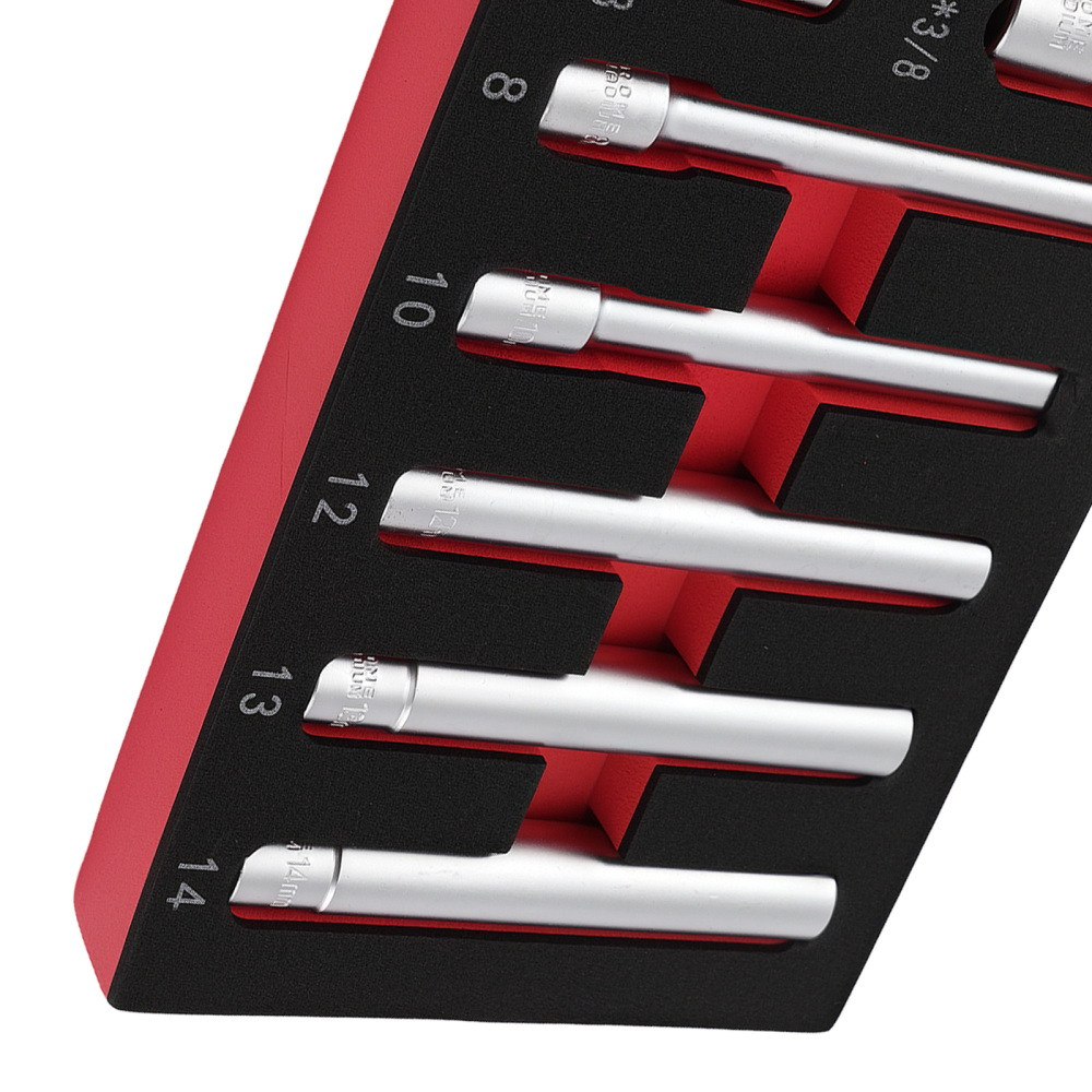 3/8 Dr Deep Long Socket Set 8-14mm 120mm CR-V 6 Point 5pc w/2 Adaptors