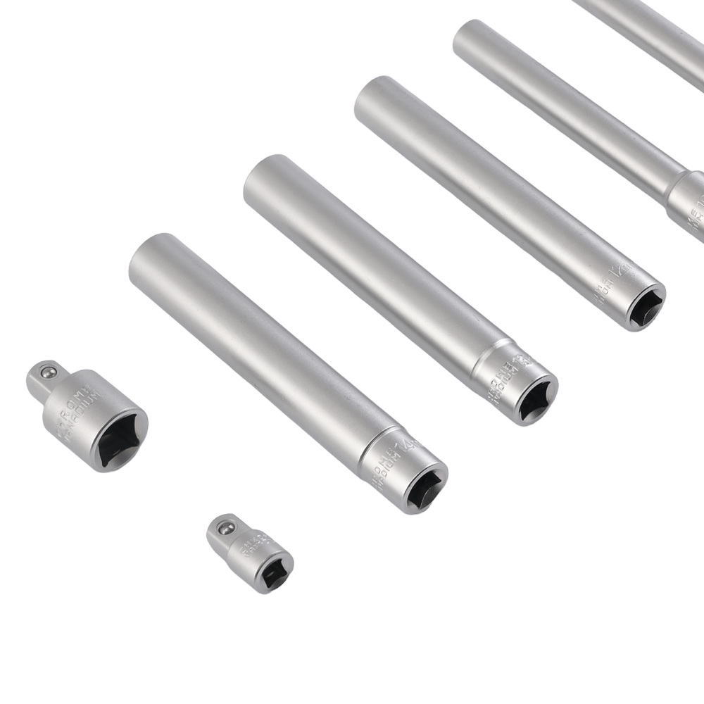 3/8 Dr Deep Long Socket Set 8-14mm 120mm CR-V 6 Point 5pc w/2 Adaptors