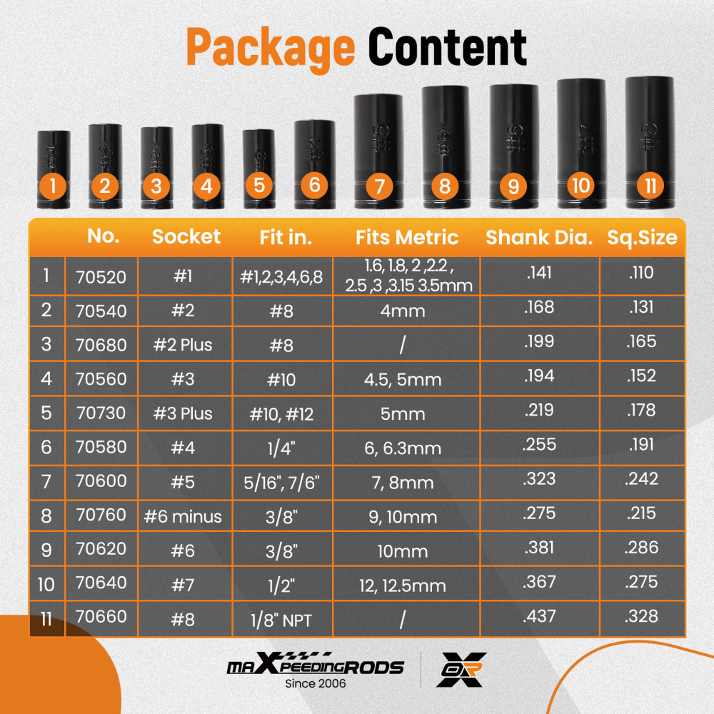 11PC Magnetic Tap Socket Carbon Steel for 1/8 NPT 70520-70660 Tool