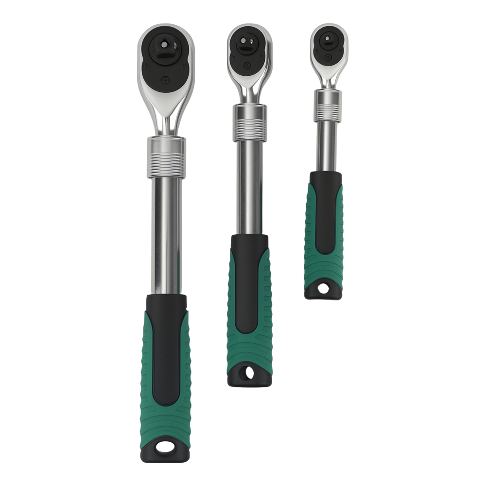 3 Piece Extendable Ratchet 1/4 3/8 1/2 Drive 72-Tooth Quick Release Wrench Set