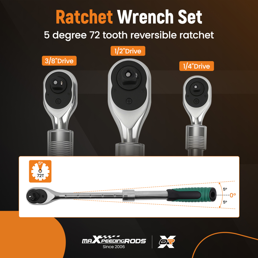 3 Piece Extendable Ratchet 1/4 3/8 1/2 Drive 72-Tooth Quick Release Wrench Set