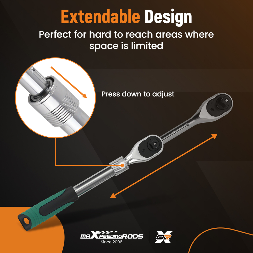 3 Piece Extendable Ratchet 1/4 3/8 1/2 Drive 72-Tooth Quick Release Wrench Set