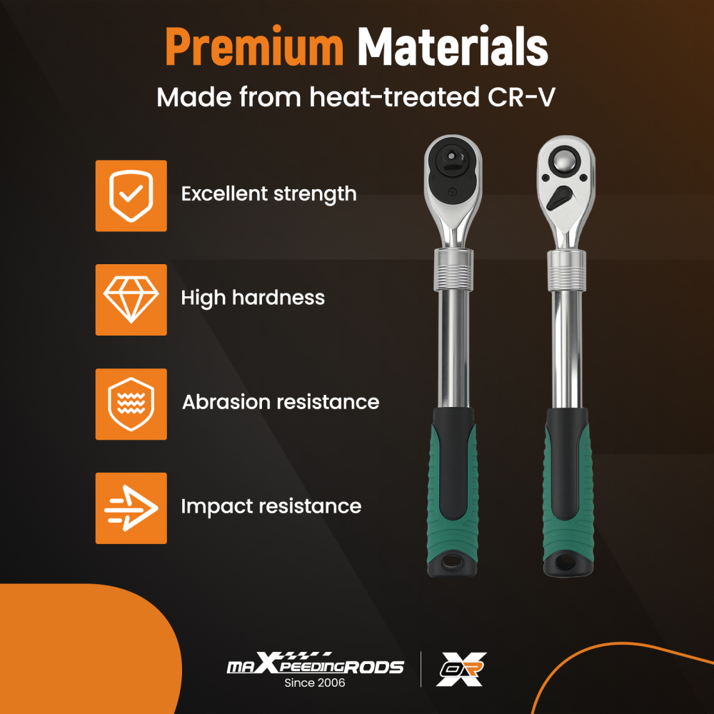 3 Piece Extendable Ratchet 1/4 3/8 1/2 Drive 72-Tooth Quick Release Wrench Set